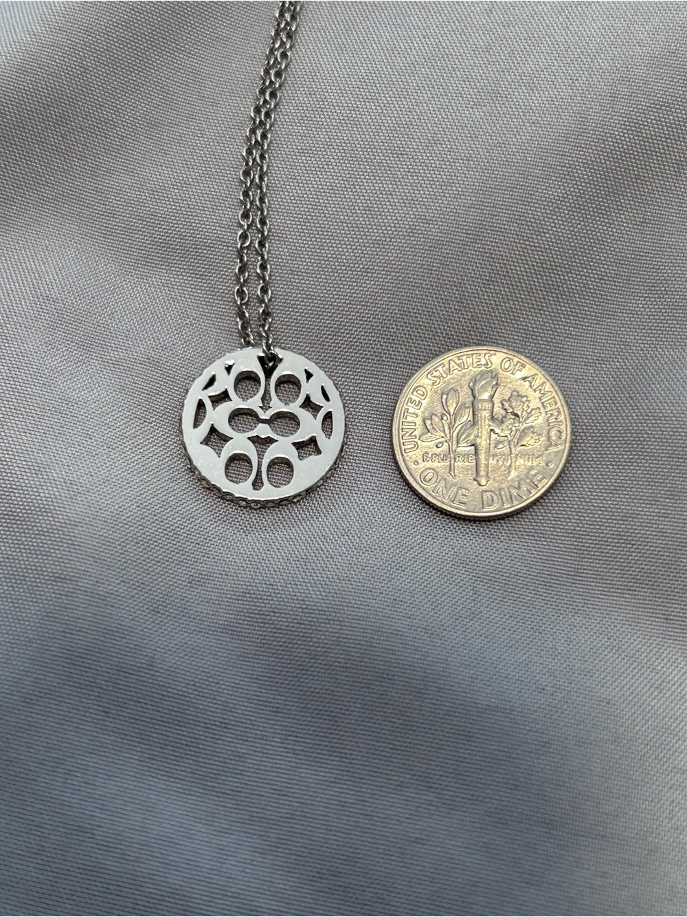 Coach Signature C Disc Pendant Necklace Pave Crystals - Picture 9 of 11